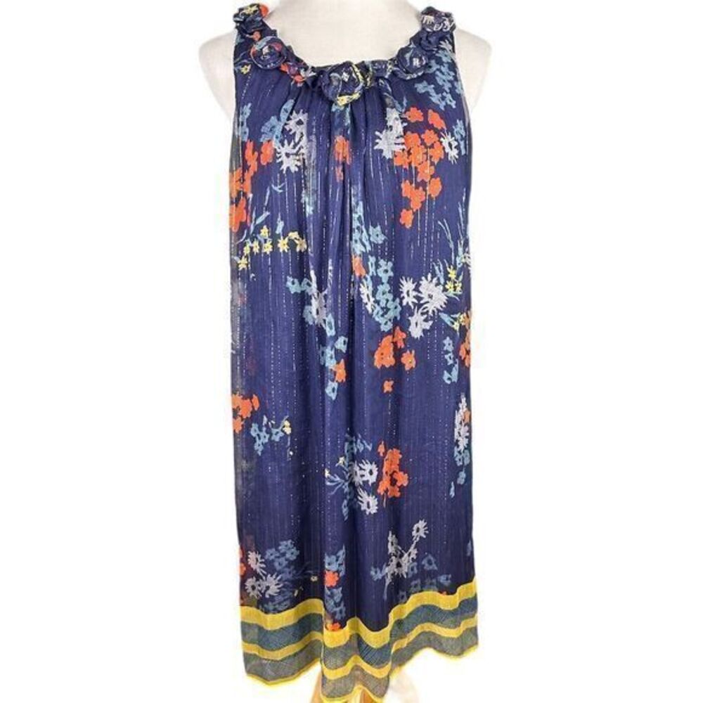 ECI‎ Women's Size 14 Blue Floral Sleeveless Knee-Length Sheath Dress Silk